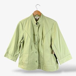 Coldwater Creek Green Canvas Jacket Size 16 Utility Casual Office Half Sleeve